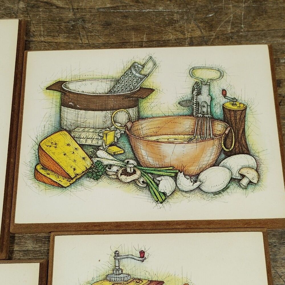 Vintage Set of 4 Plaque Kitchen Decor Farmhouse Wall Hanging Retro Primitive - Picture 3 of 8